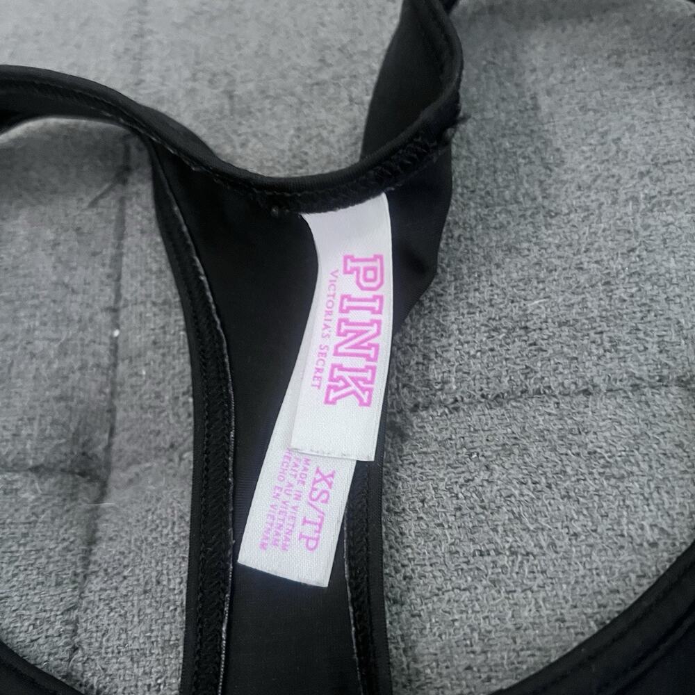 Victoria's Secret PINK Logo Sports Bra Crop Haut Court Racerback Black Sz Small - Picture 3 of 4